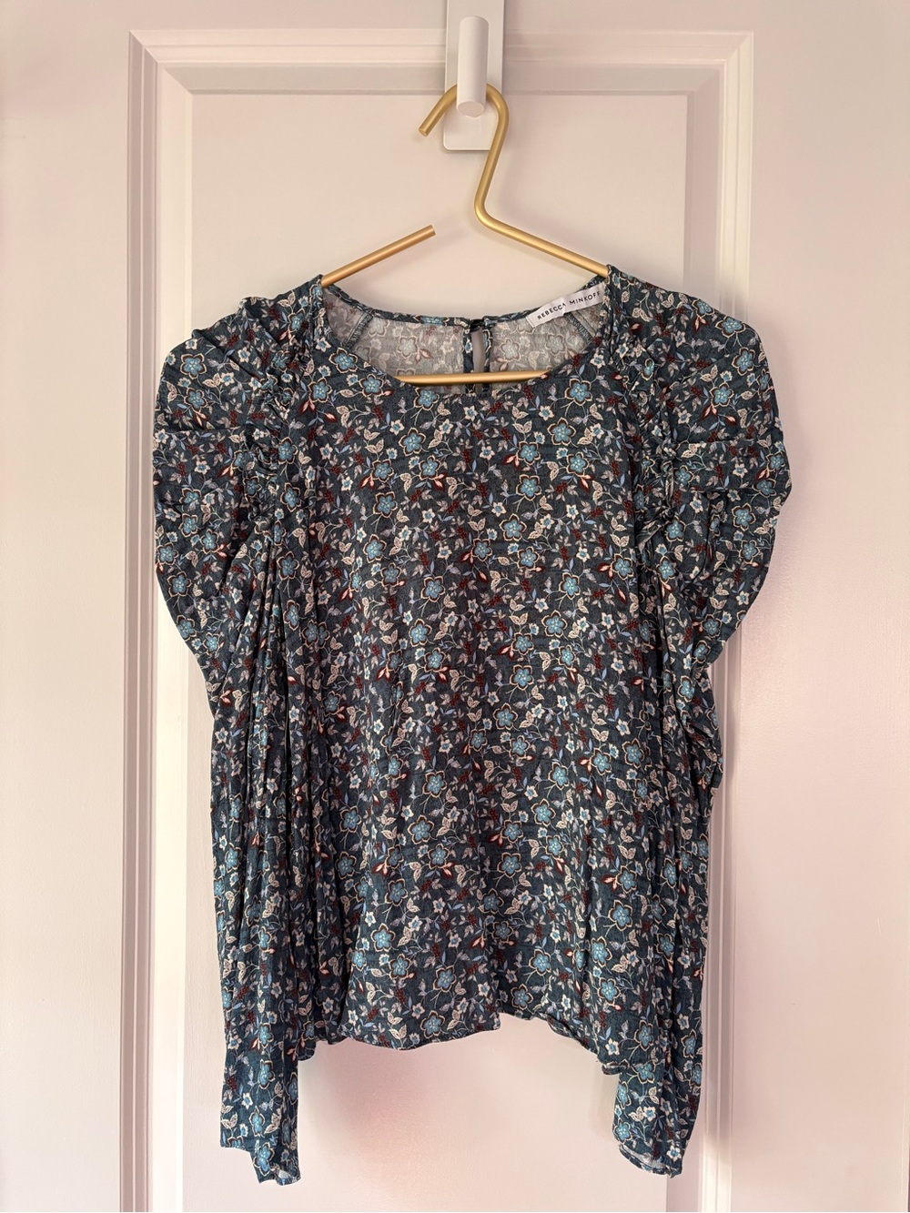 Rebecca Minkoff Blue Floral Puff-Sleeve Blouse